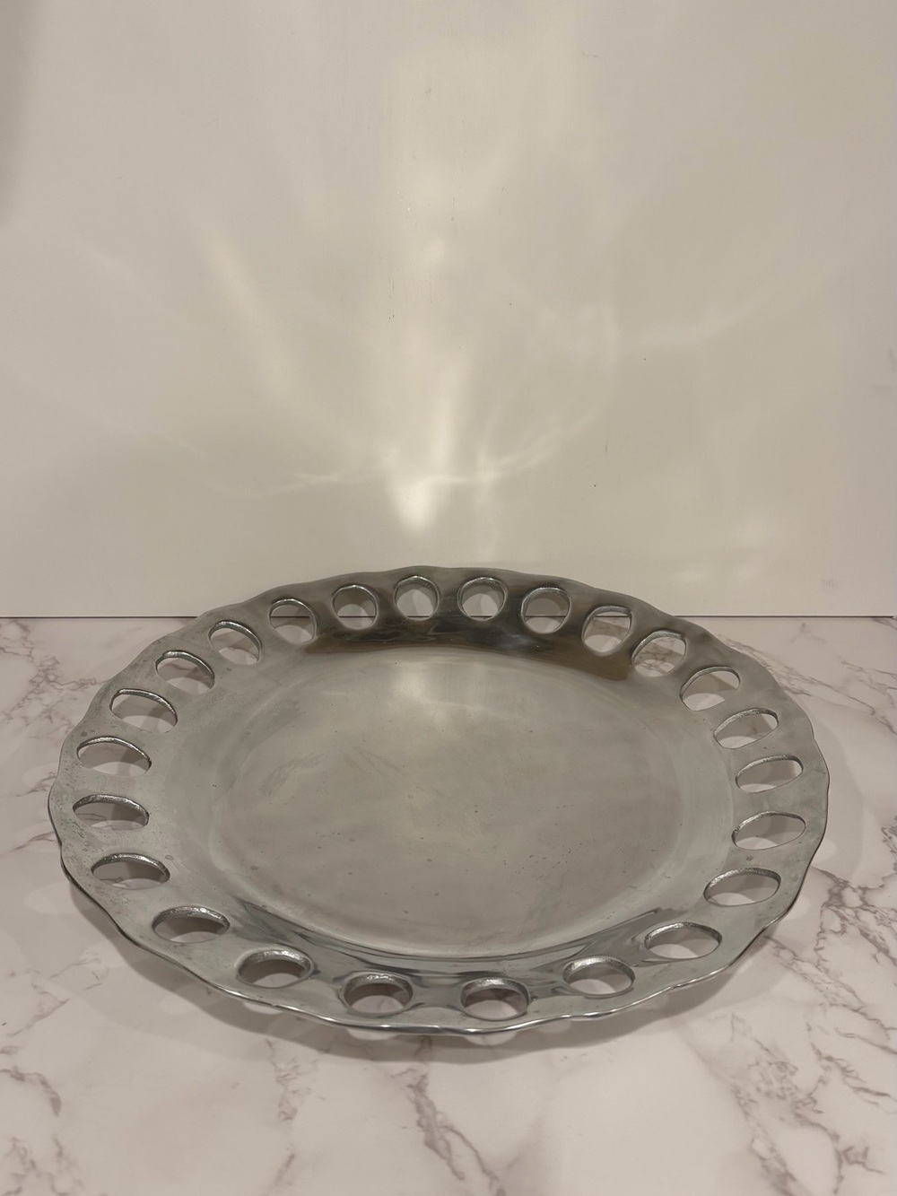 Pewter Ribbon Charger Plate Platter Mexico 13.5” MCM style